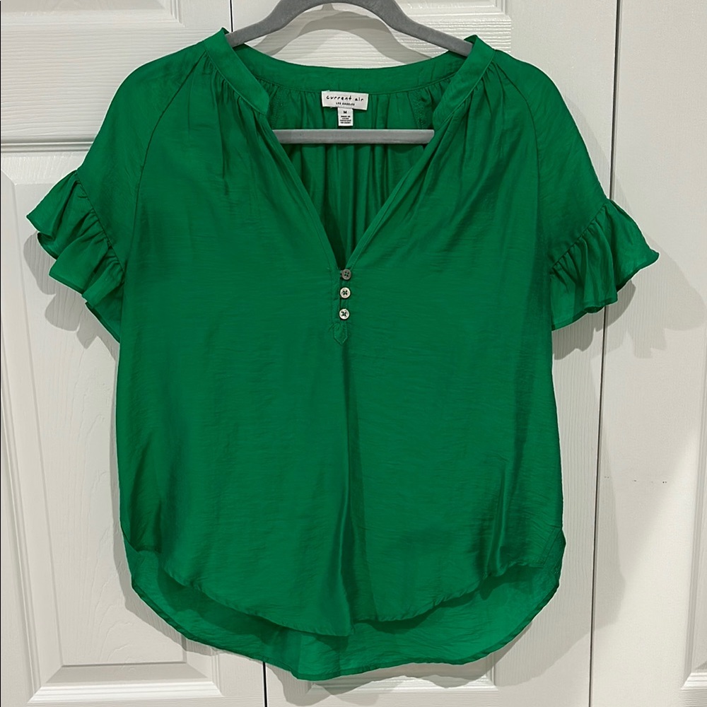 “Current Air” Green Ruffled Sleeve Top